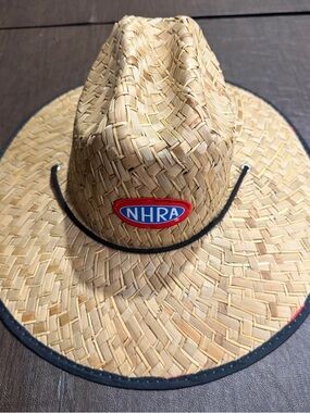 NHRA Straw Lifeguard Style Sun Hat - Natural with Red & Blue Logo